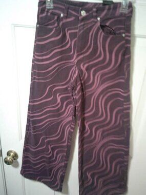 CUTE DIVIDED H&M RETRO INSPIRED MAROON & PINK WIDE LEG JEANS SIZE 4 HIGH WAIST